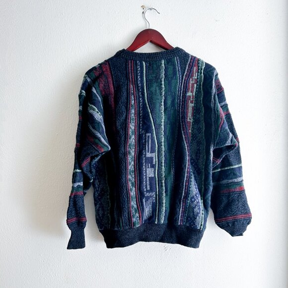 VINTAGE FIII 80s/90s Italian Wool 3D textured Jacquard Knit Coogi Style Sweater - Picture 3 of 8